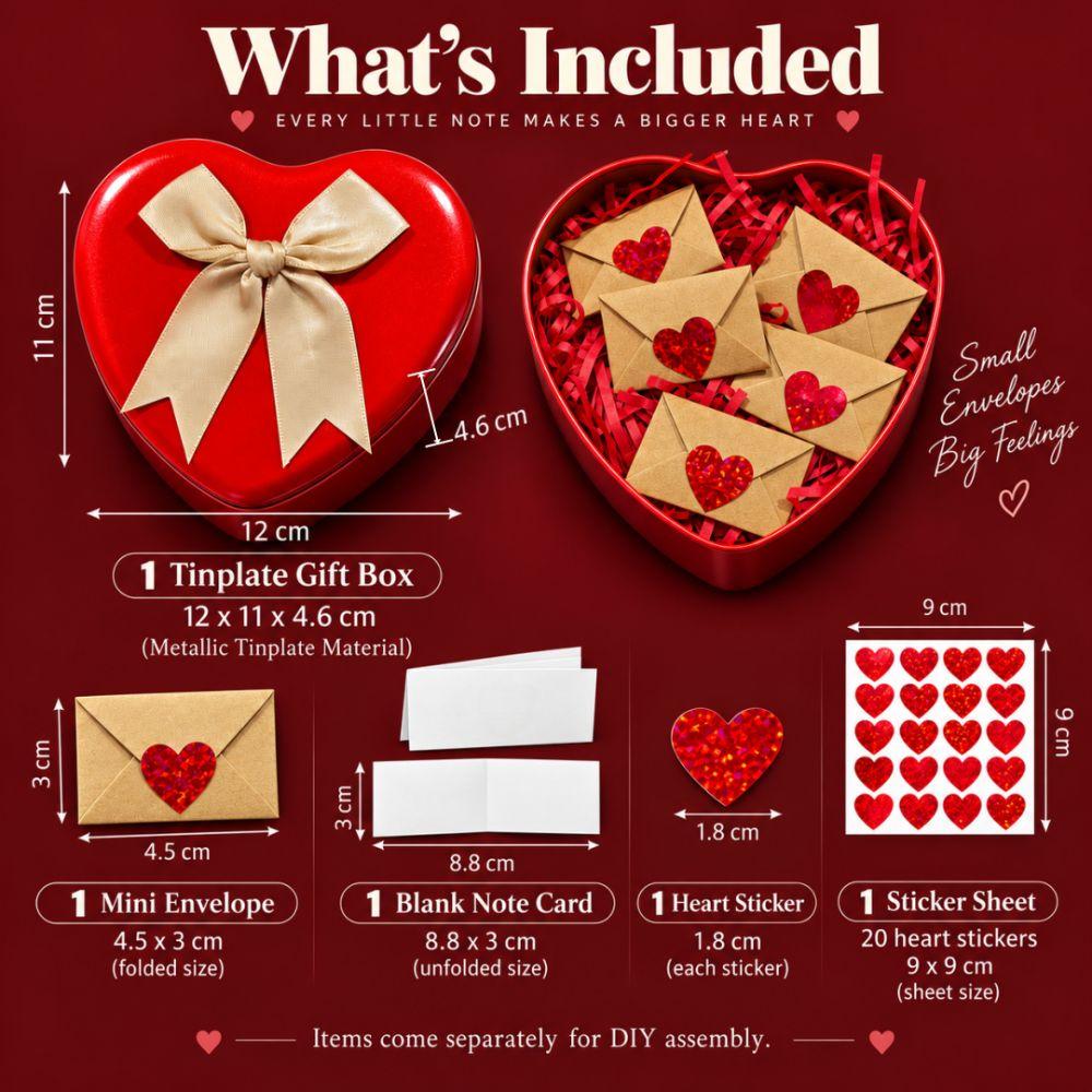 60Pcs Heart Stickers Love Letters Envelope Set Blank Mini Cards Love Notes Kit  Valentine's Day