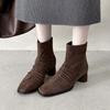 Fashion 2025 Winter Women Shoes Genuine Leather Women Boots Mid-calf Modern Boots Women Solid Med Heel Boots Ladies Shoes Pleated