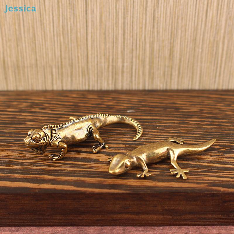 Brass Lizardgeckofigurine - Mini Reptile Statues For Desk Decor  Collectibles