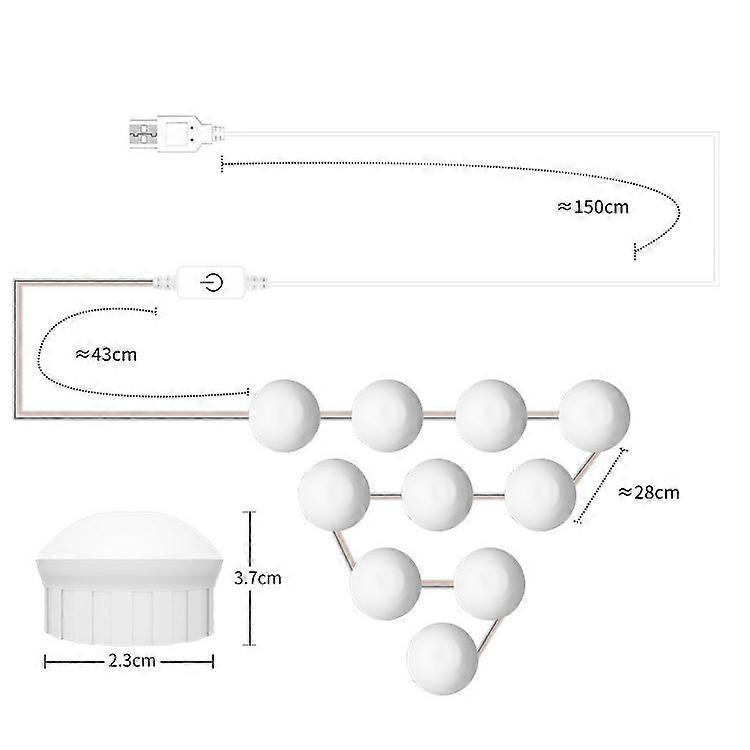 10 LEDs Mirror Front Light Dimmable Makeup Mirror USB Touch Control Light