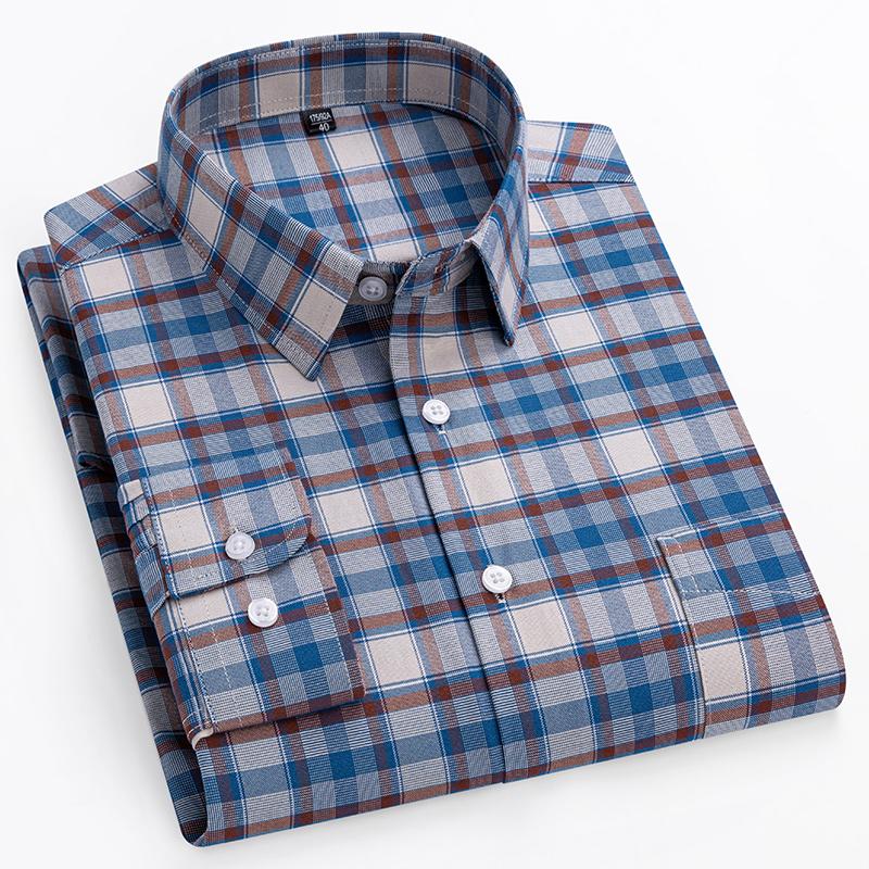 Men's Shirt Long Sleeve 100% Pure Cotton Oxford Dress Shirts Striped Regular Fit Casual Soft Male Blouse Clothing 11XL 10XL 9XL