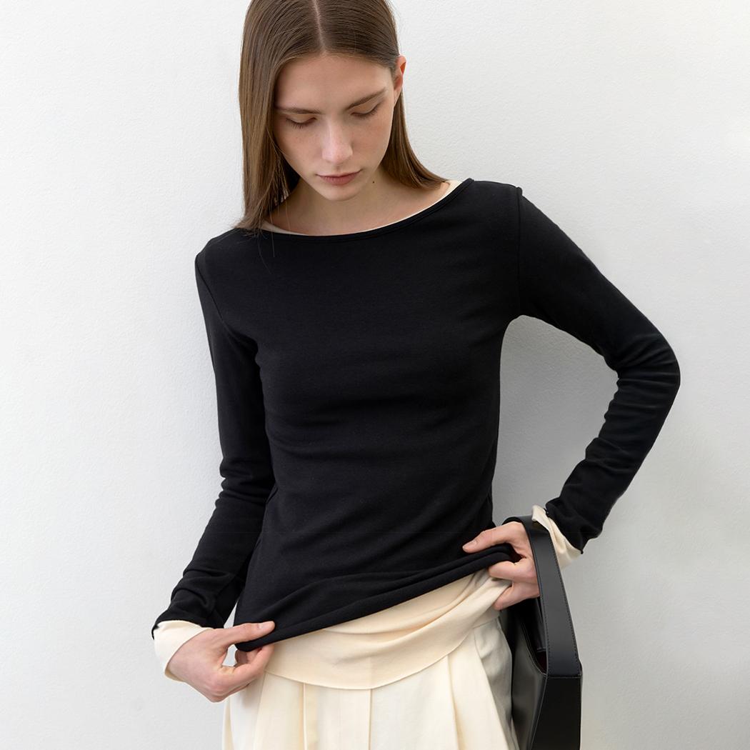 Базовая футболка Atelier Nine с вырезом-лодочкой(T-7079) Black/Xs-S
