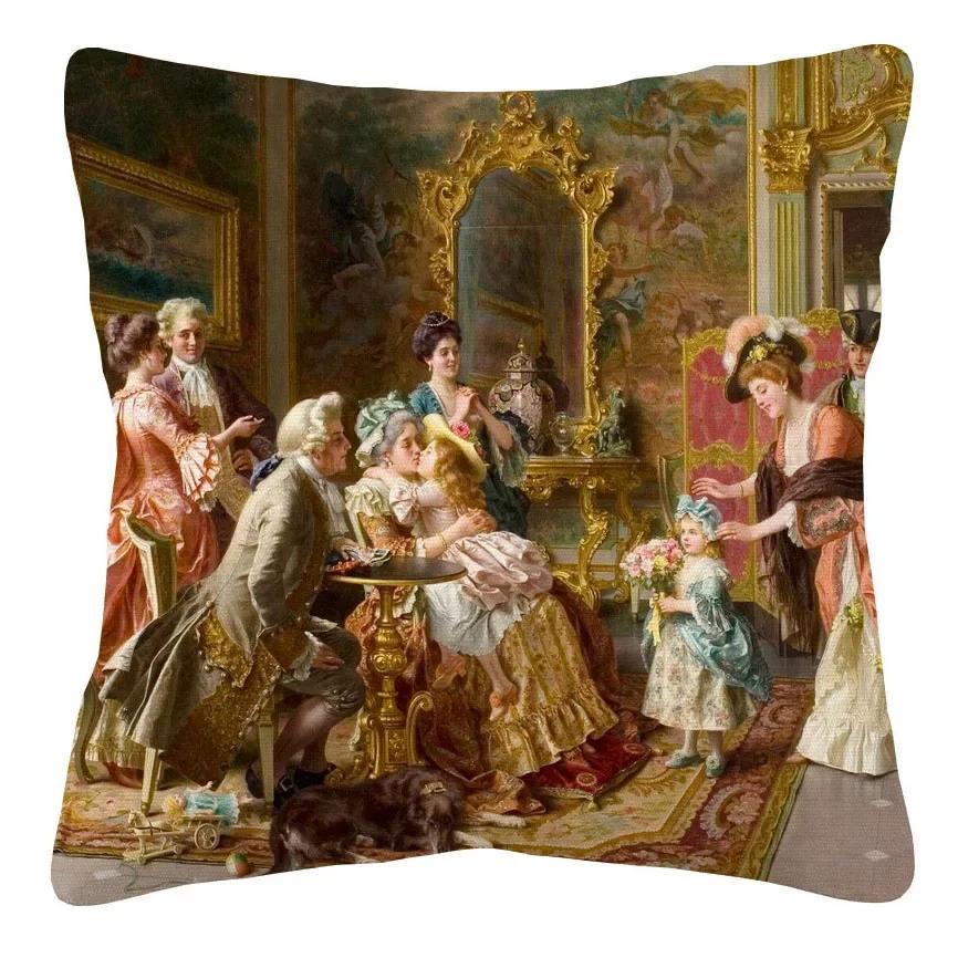 

Європейський Вікторіанський Королівський Двір Дами Жінки Наволочка на Подушку 40x40cm слонова кістка