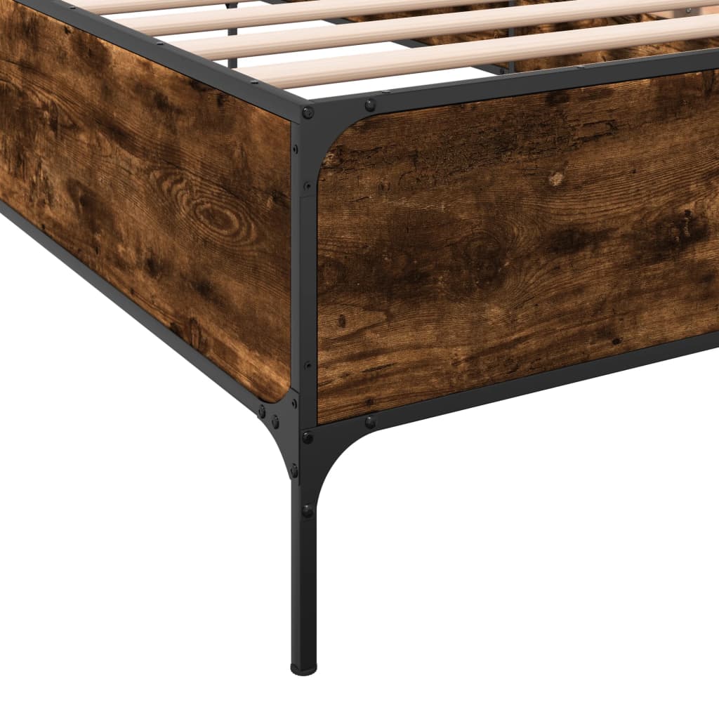 Bed Frame Smoked Oak 90 x 200 cm Wood Based Material and Metal
