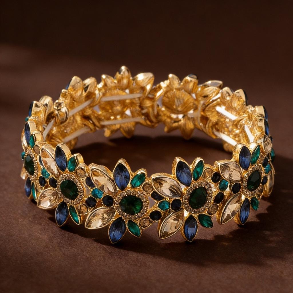 Fashion Retro Inlaid Diamond Colored Bracelet Light Luxury Trend Versatile Bracelet Niche High-End Jewelry