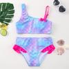 Girls' Oblique Shoulder Fish Scale Print Bikini Set New Girl Split Bikini Children's Swimsuit Swimsuit