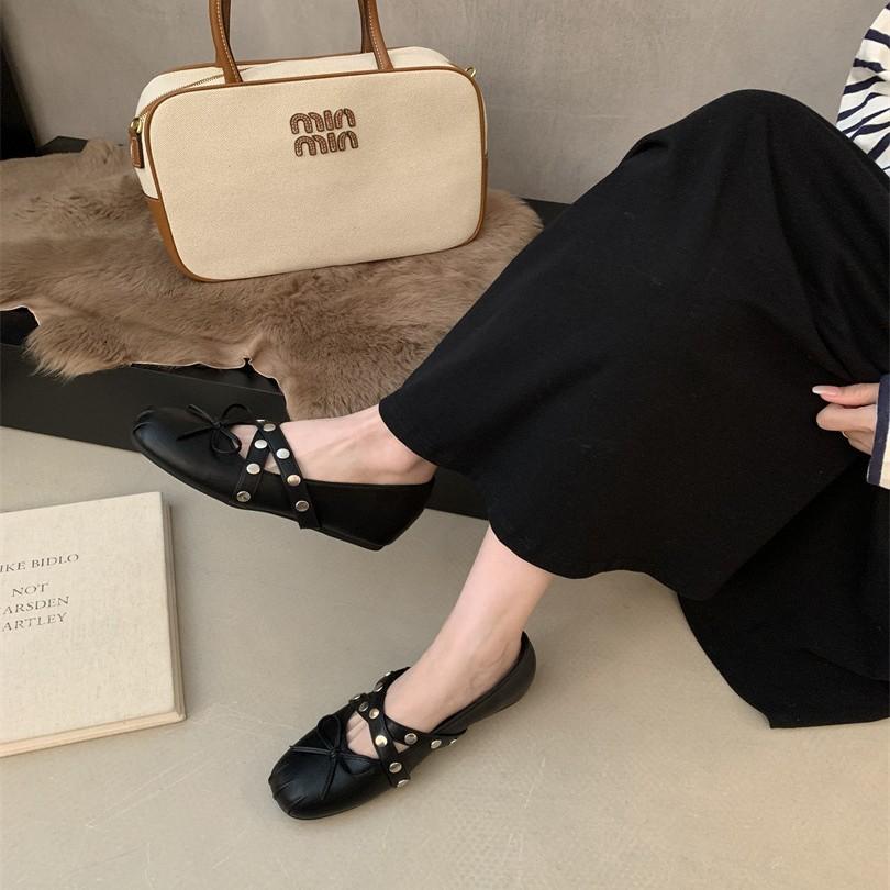 Niche design retro square head Mary Jane shoes ballet shoes flats autumn with skirt single shoes women's shoes