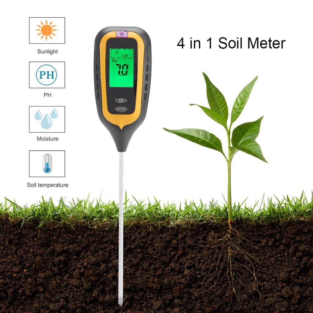4 In 1 LCD Moisture Temperature Sunlight PH Tester Meter Garden Soil