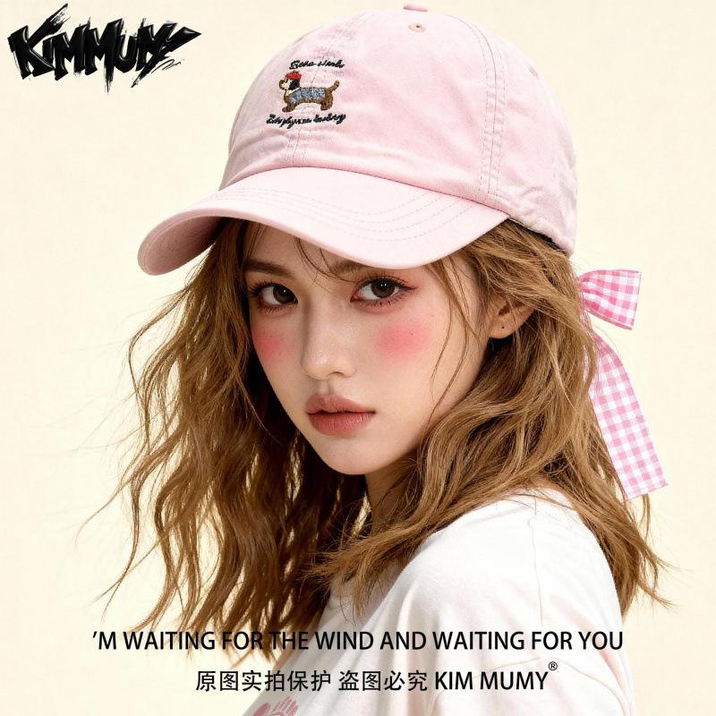 Luxi Bow Plaid Strap Cartoon Puppy Embroidered Baseball Cap Women S Spring And Summer Versatile Cap M(56-58cm) розовый