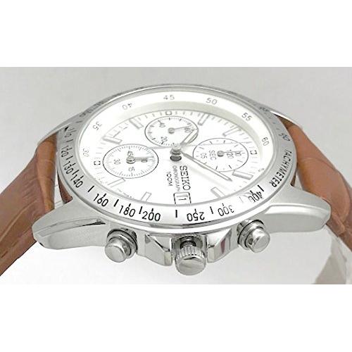 Seiko Chronograph Men's Watch with Genuine Leather Strap Set, White and Light Brown, SND363P1-LBR [Parallel Import]