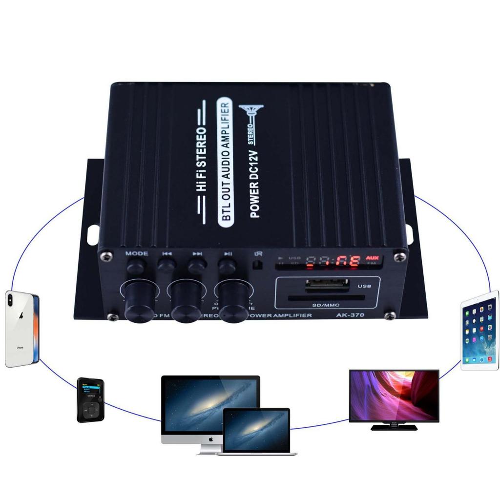 AK-370 Bluetooth Amplifier: Home, KTV, Car Audio Player 12V
