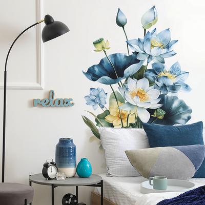 2 Pcs Simple Painted Lotus Bedroom Living Room Home Wall Background Landscaping Decoration Wall Stickers