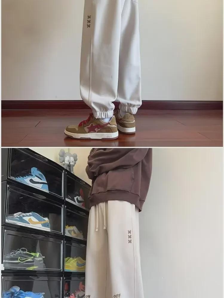 Men's Hong Kong Style Embroidered Velvet Sweatpants: Loose-Fit Casual Pants for Autumn/Winter Fashion Trend.