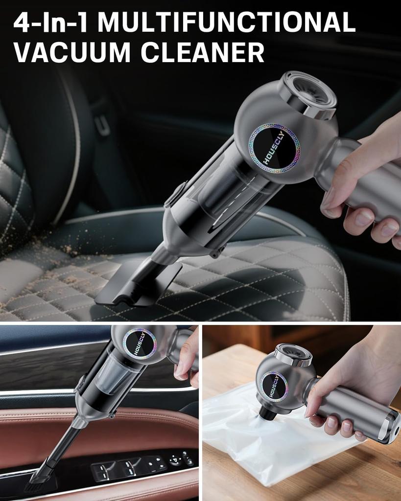 Portable Cordless Car Vacuum 25000Pa, Rechargeable 4-in-1 Handheld Cleaner for Car, Office, Home