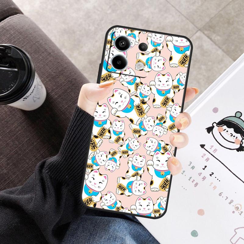 Japanese Lucky Cat Cover For Xiaomi Redmi Note 13 9 10 11 12 14 15 Pro Plus Case For Redmi 15 C 12C 13C 14C 10C
