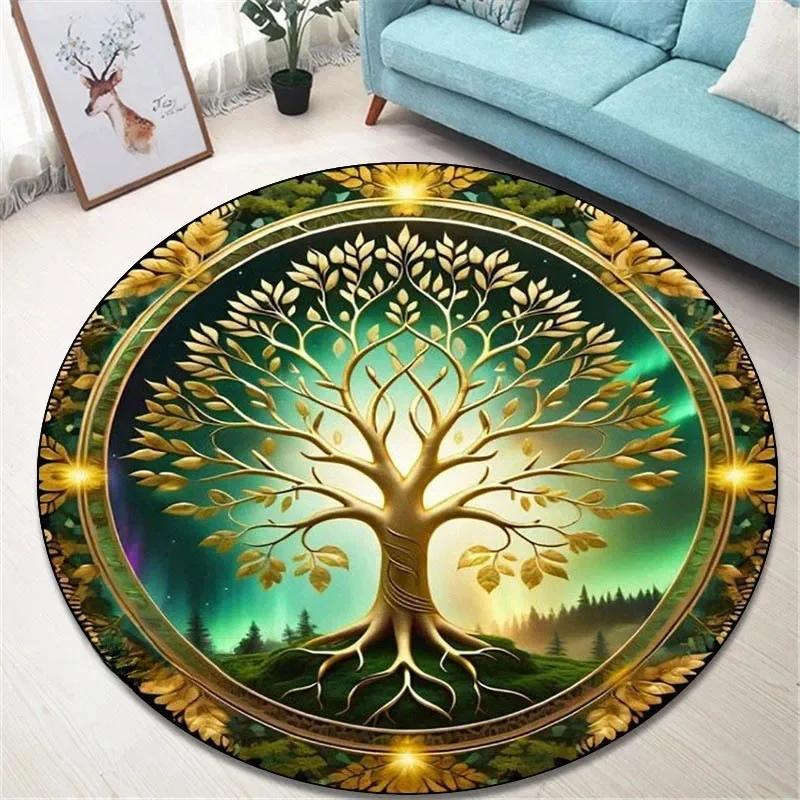 Runder Vintage-Teppich 'Baum des Lebens' für Wohnzimmer und Schlafzimmer Eleganter rutschfester Teppich Stilvolle dekorative Bodendekoration Perfektes Geschenk