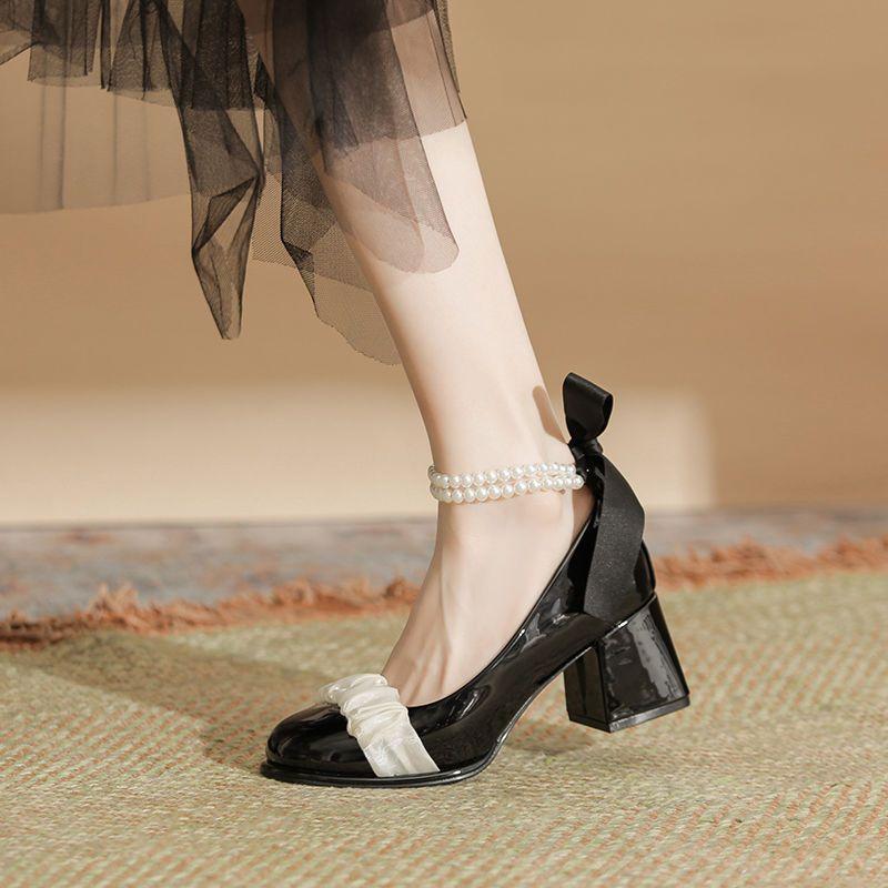 White High Heels Thick Heel Single Shoes Women's 2025 New Versatile Cheongsam Bridesmaid Shoes Daily Wear Mary Jane Shoes