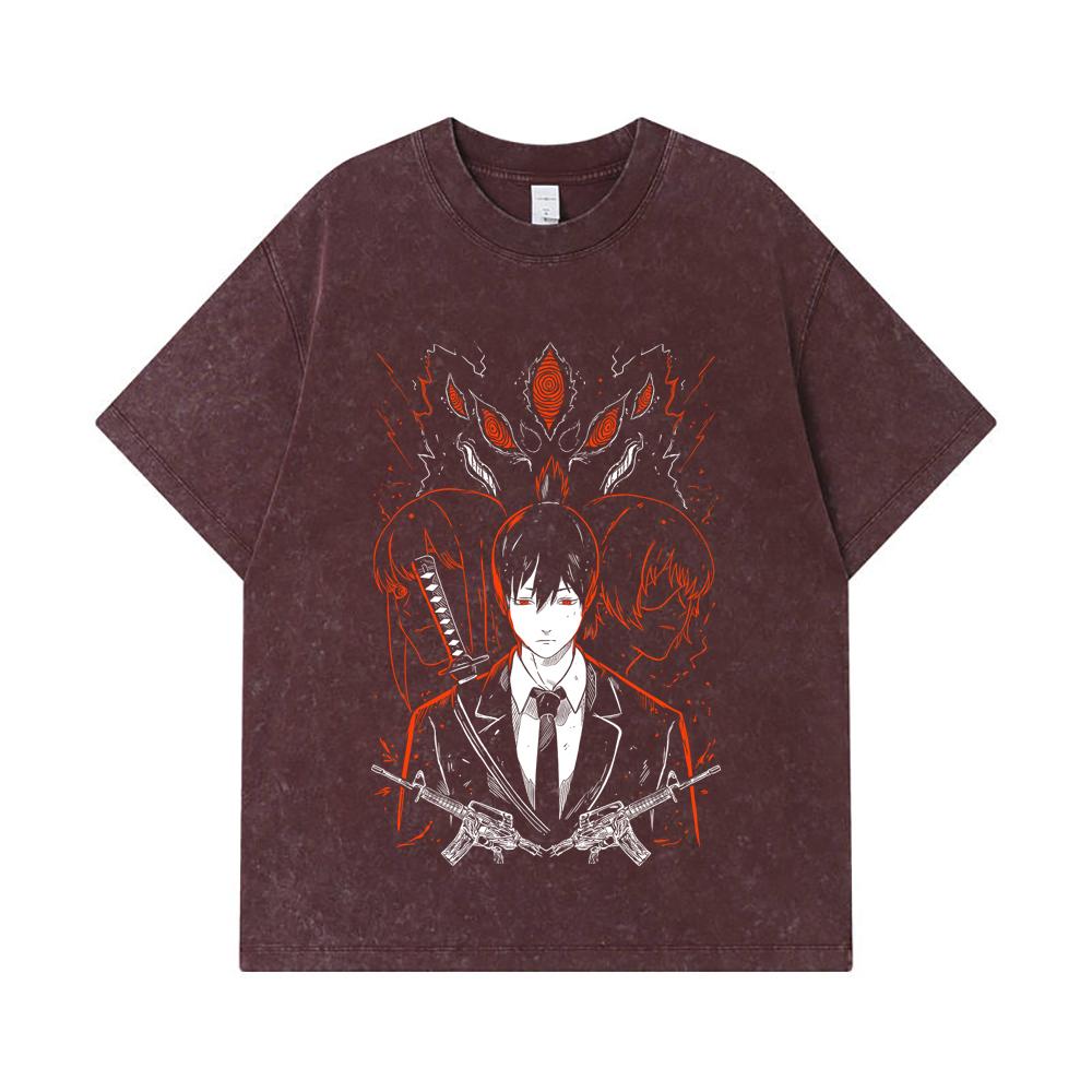 GSM Washed Tshirts  Cotton Chainsaw Man V Aki Print Unisex Heavy Cotton T Shirt S