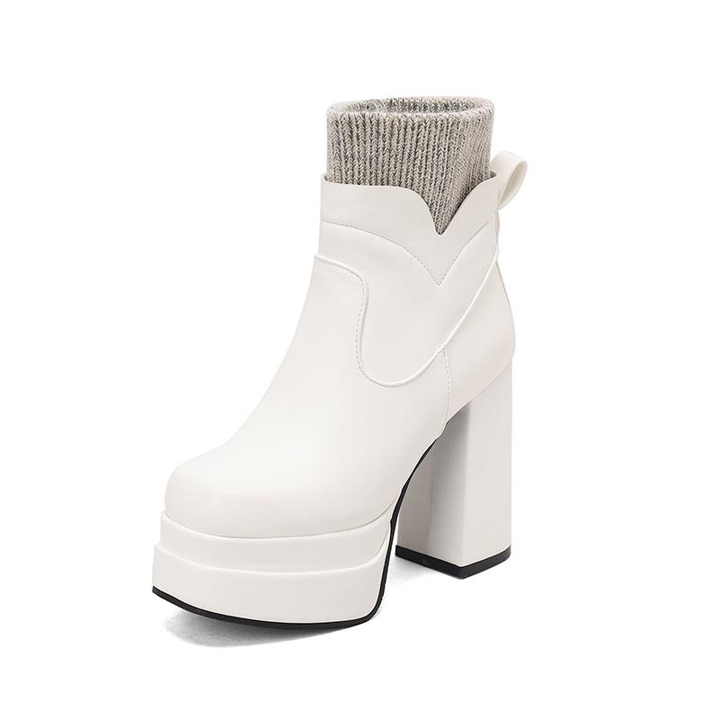 Women's High-heeled Short Boots Sexy European and American Style Autumn and Winter Waterproof Table Thick-heeled Large-size Roman Boots