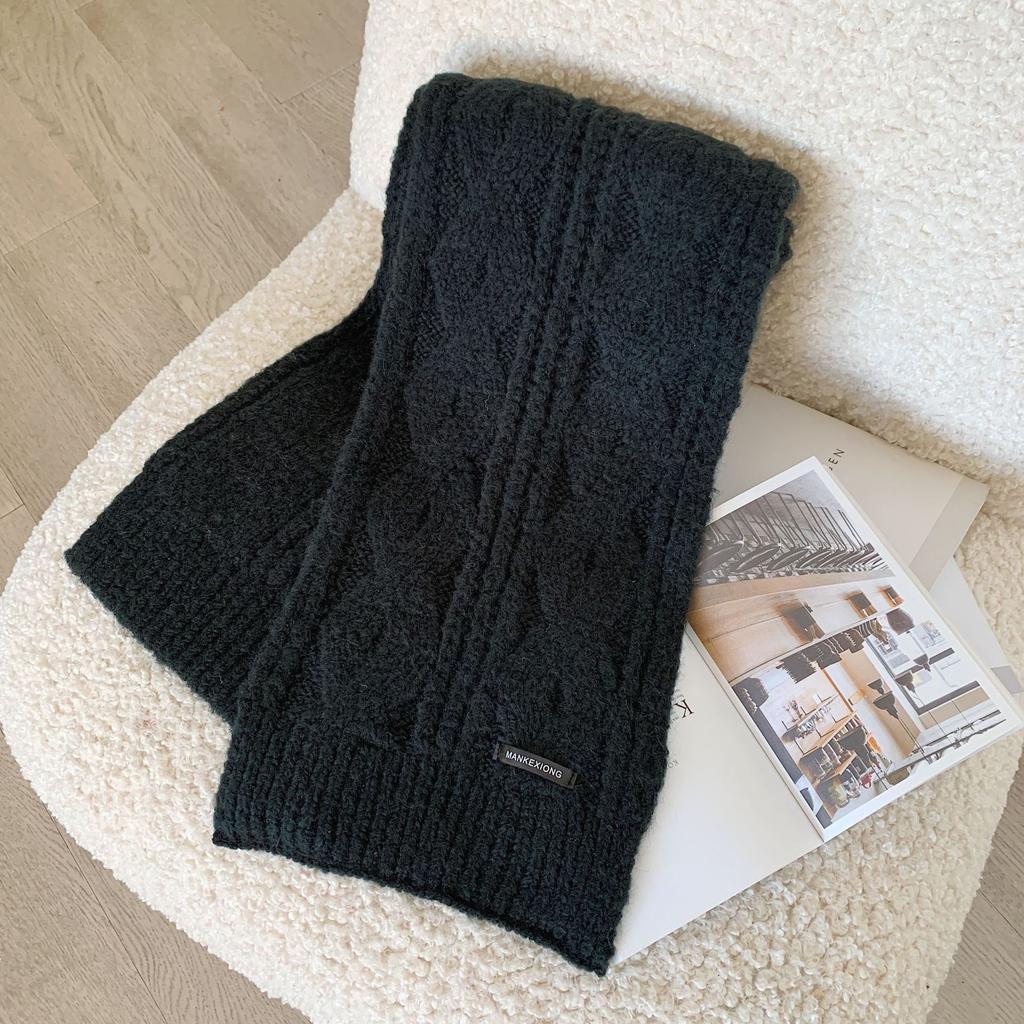 Twist wool scarf women's winter Korean version trendy versatile ins girl heart student solid color warm knitted scarf
