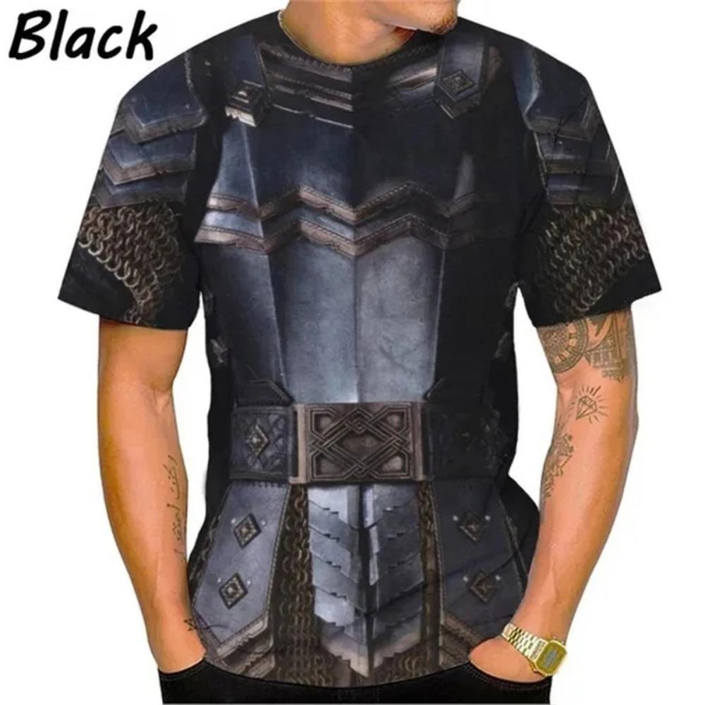 3D-Druck Mittelalterliche Rüstung Grafik T-Shirt für Herren Cosplay Cool Lässig Rundhals Kurzarm T-Shirts Herren Streetwear Tees