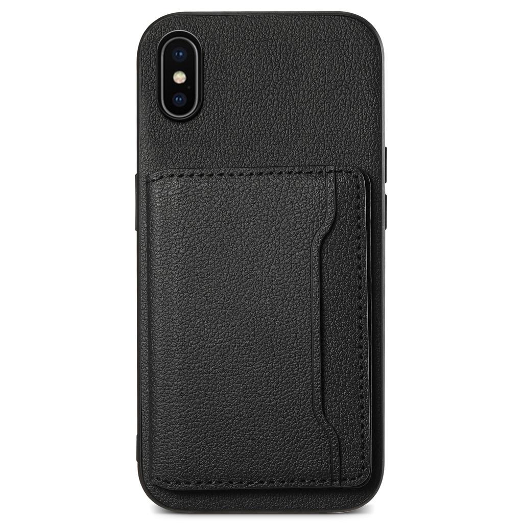 Für iPhone X/XS Hülle Kartenfach Kalbsleder Textur PU+ PC+TPU Handyhülle mit Ständer
