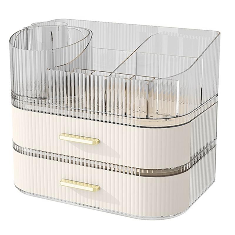 

Large Capacity Makeup Storage Box Featuring 360 Degree Rotation and Drawer Compartment Waterproof Materials Drillless Installation Top 2 drawers кремовый/белый