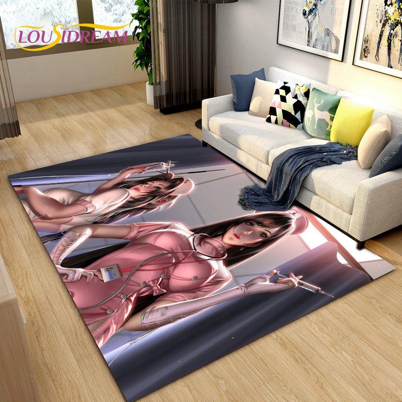 Sexy Girl Lace Tifa Aerith Anime Area Rug,Carpet Rug for Living Room Bedroom Sofa Doormat Decoration, Kids Non-slip Floor Mat 3D