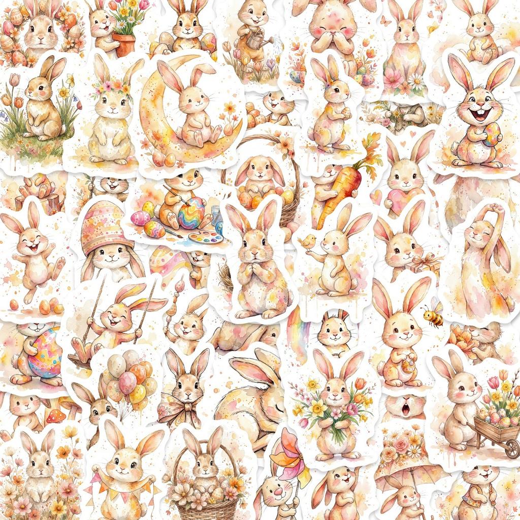 50 Watercolor Cute Rabbit Egg Resurrection Holiday Sticker Water Cup Luggage Waterproof Sticker