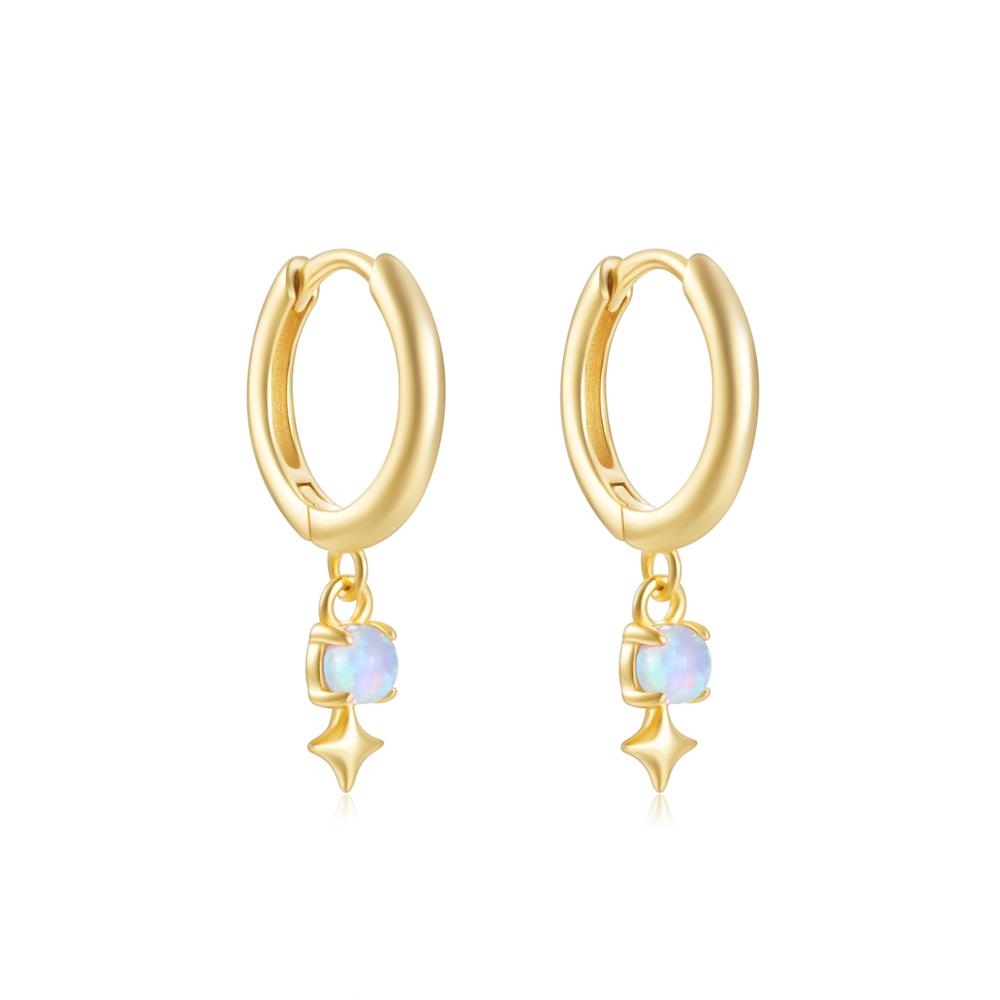 925 Silver Star Zircon Drop Hoop Earrings for Women Gold White Dangle Piercing Jewelry Gift