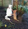 Rustic Metal Cat with Dragonfly Garden Sculpture
