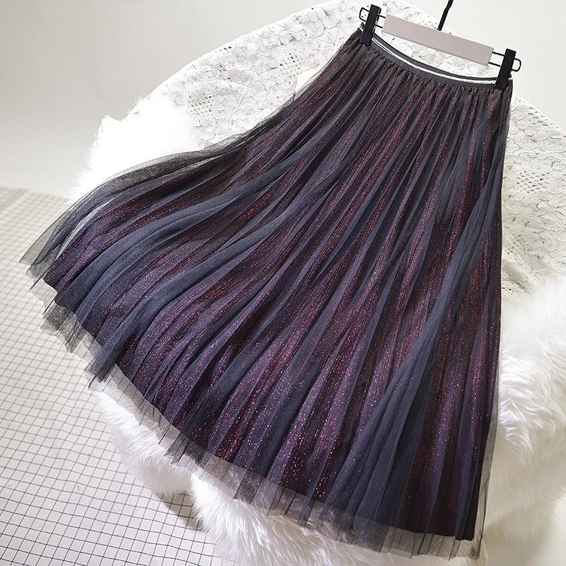 New Shiny Pleated Mesh Skirt