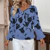 Women's Casual Fashion Ruffled V-Neck Pocket Floral Print Long Sleeve Top
