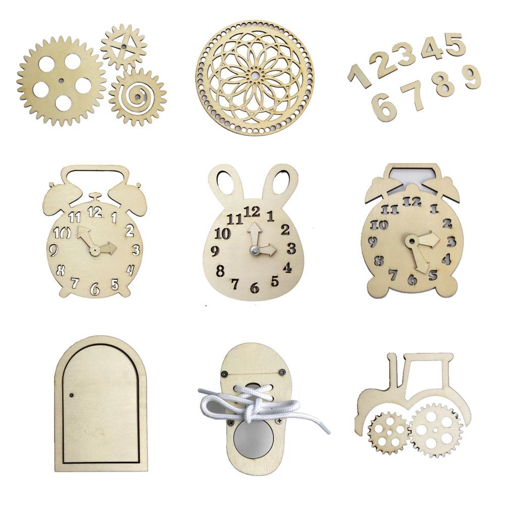 Hand-Painted DIY Busy Board: Educational Wooden Gears & Clock Ornament for Teaching and Decoration