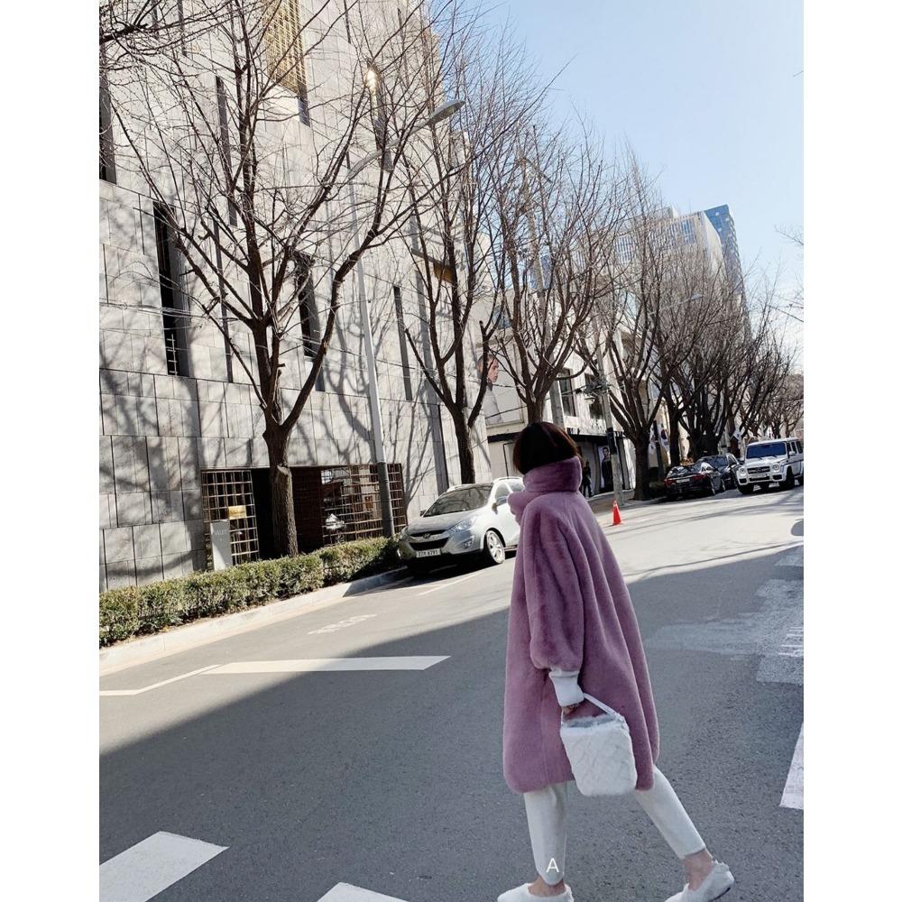 2025 Winter New Imitation Fur Mink Plush Long Coat Stand-up Collar Over Knee Thickened Loose Coat