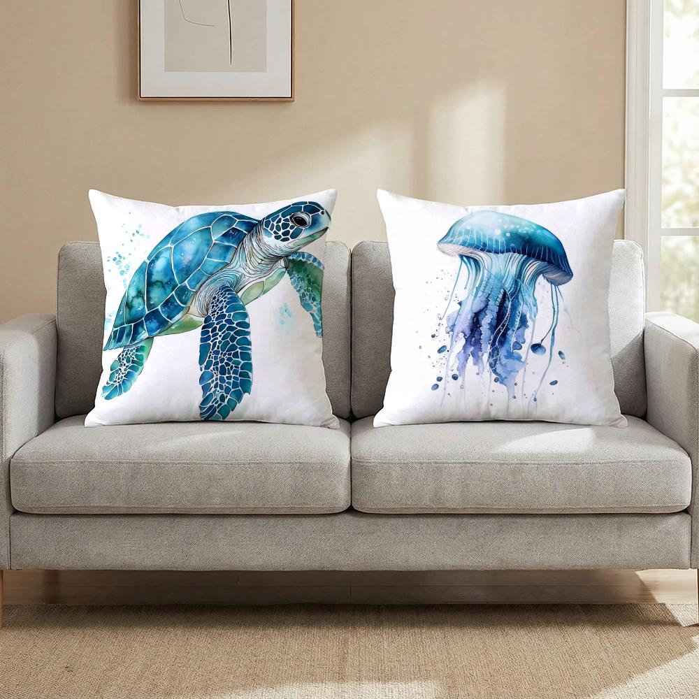 Sea Animal Turtle Coral Cushion Cover Multi-Scene Pillow Cover for Home & Car - Reversible, Soft & Durable for Daily Use