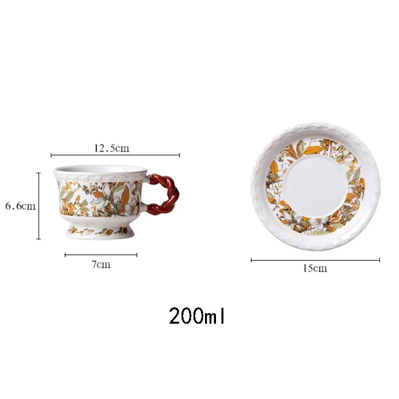 Light Luxury Retro Ceramic Cups and Plate Set High End Afternoon Tea Coffee Cup Home Breakfast Exquisite Flowers Milk Cup