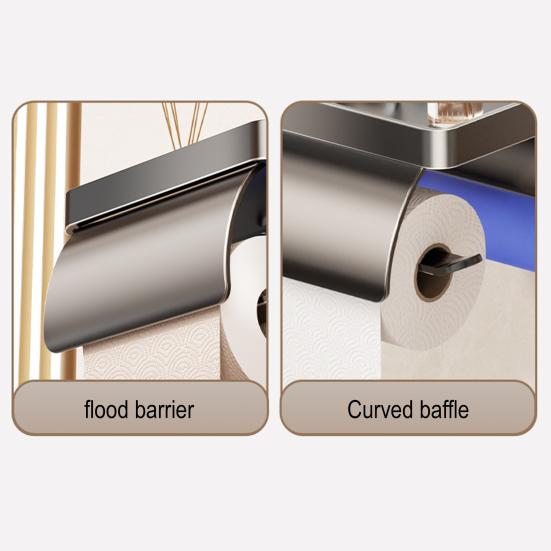 Wall Mounted Toilet Paper Holder Toilet Roll Holder with Garbage Bag Compartment Open Shelf Splash-Proof Multifunctional Toilet Paper Dispenser for
