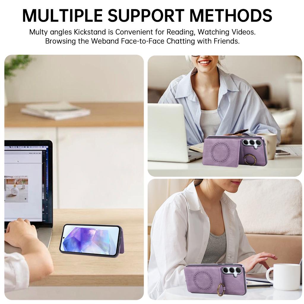 For Samsung Galaxy A56 5G Case Card Holder Kickstand Leather + TPU Phone Cover with Ring Holder