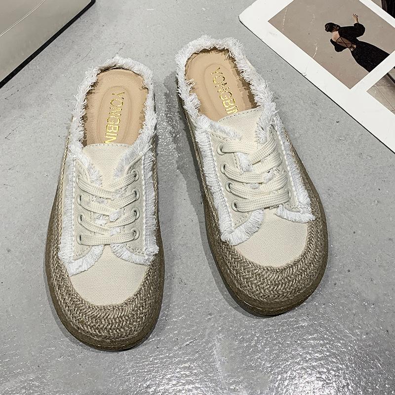 

Новые ленивые полушлепанцы из парусины для отпуска, женские летние, для улицы, с закрытым носком, ленивые крутые тапочки 35 абрикосовый