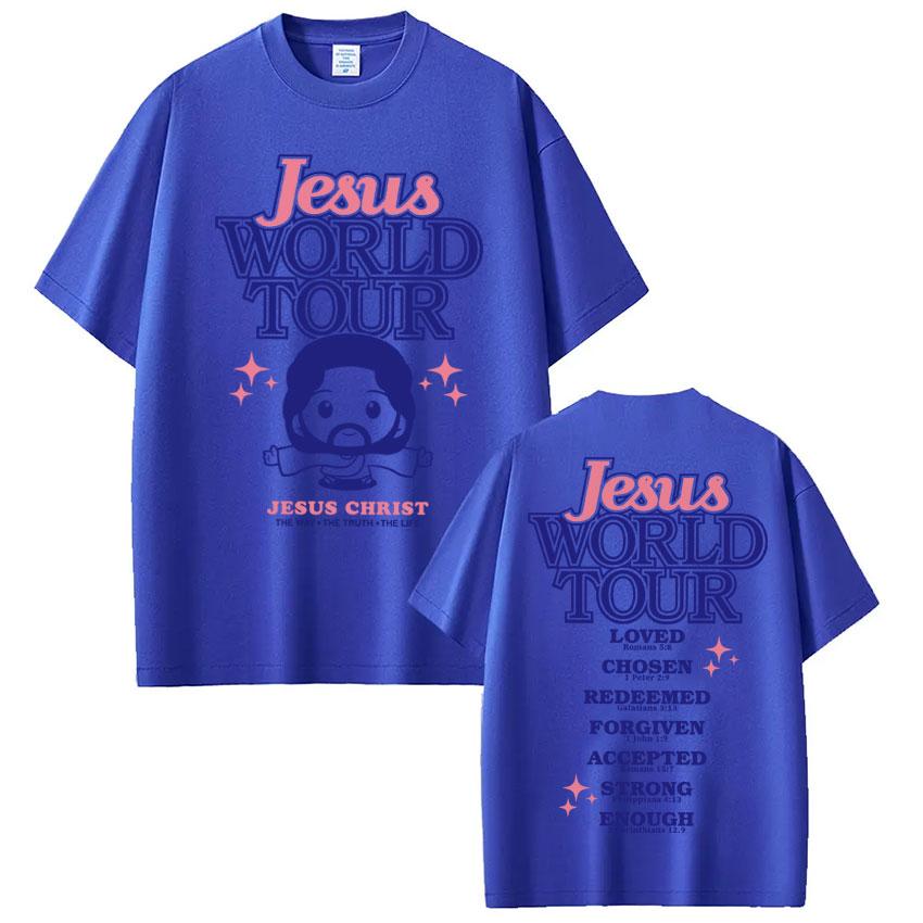 Funny Jesus World Tour Print T Shirt Men Women Fashion Christian Bible Verse Tshirts Oversized 100 Cotton Casual Short Sleeve
