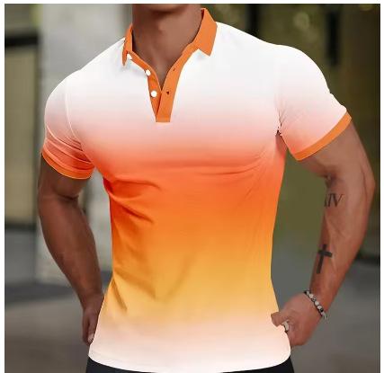 3D-gedrucktes Polohemd mit Farbverlauf Farbe Farbmuster Kurzarm Outdoor Sommer Straße Kragen T-Shirt Knöpfe