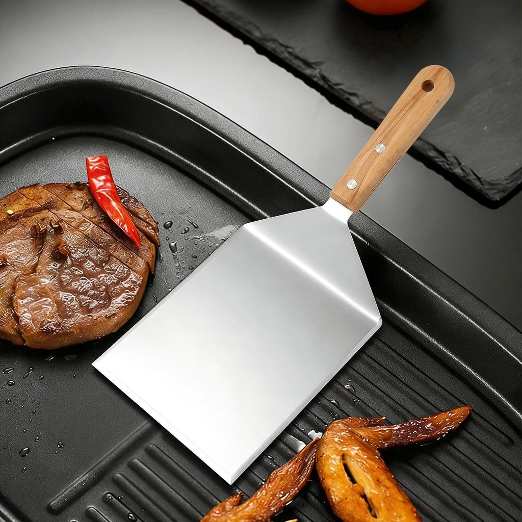 1pc Stainless Steel Spatula, Stainless Steel Cooking Spatula, BBQ Spatula, Teppanyaki Spatula, Steak Knife Spatula, Pizza Spatula