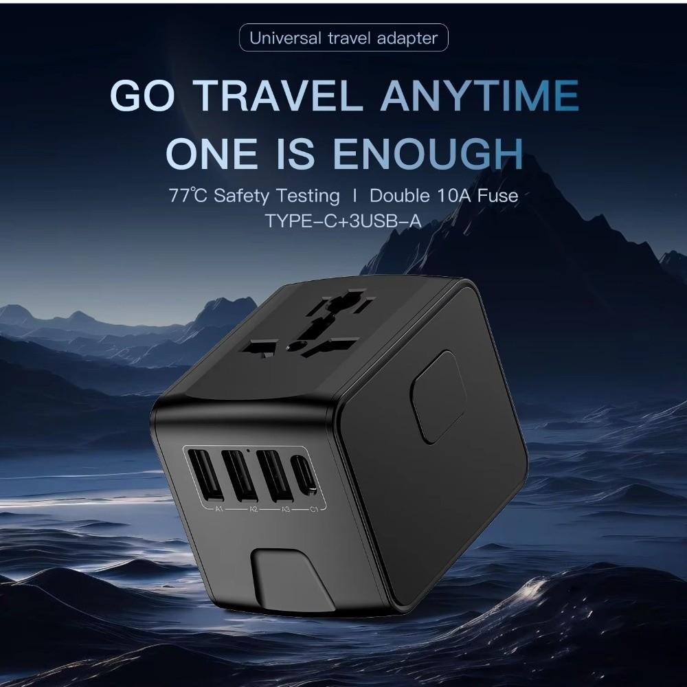 4 USB Ports Universal Travel Adapter High Speed GaN Travel Adapter  Worldwide Use