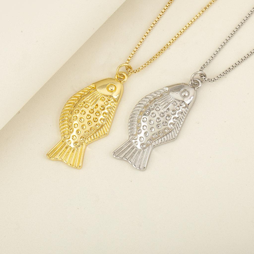 Nidin New Fashion Women's Minimalist Textured Fish Pendant Necklace Tone Animal Jewelry for Everyday Wear Perfect Gift for Her