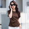 2025 Women's Fashion Short Sleeve Cotton Top – Irregular Pleated Slimming Crew Neck