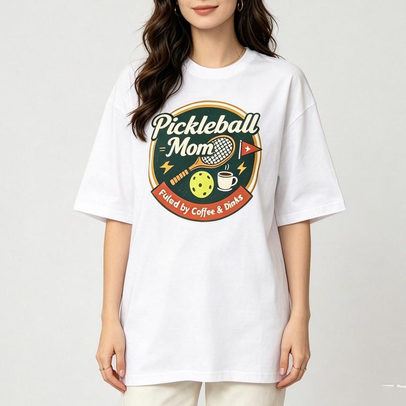 Pickleball Mom Fuled by Coffee Dinks Vintage Retro Graphic T Shirt Unisex Casual Short Sleeve Tee Gift For Pickleball Player