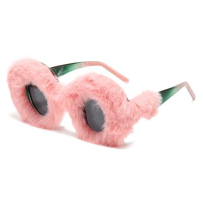 New Arrival Round Plush Sunglasses For Women Party Vintage Oversized Decorative Glasses Winter Thermal Fluffy Eyewear Uv400