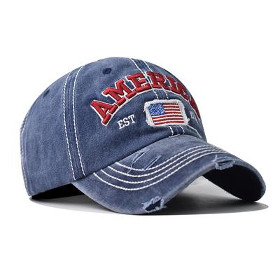 Pure Cotton Washed Holes National Flag Embroidery Baseball Cap Foreign Trade European and American Independence Day Cap