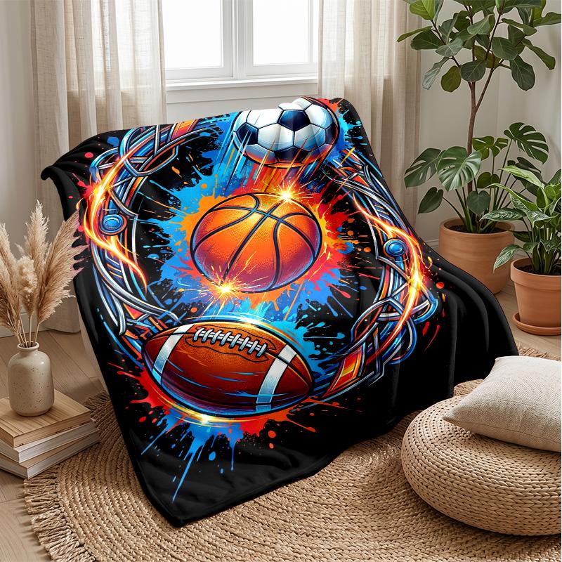 Sports Ball Festival Theme Blanket Lightweight Warm Flannel Blanket Decorative Throw Blanket for Home Decoration